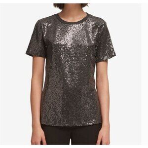 DKNY Gray Sequin T Shirt Size Petite